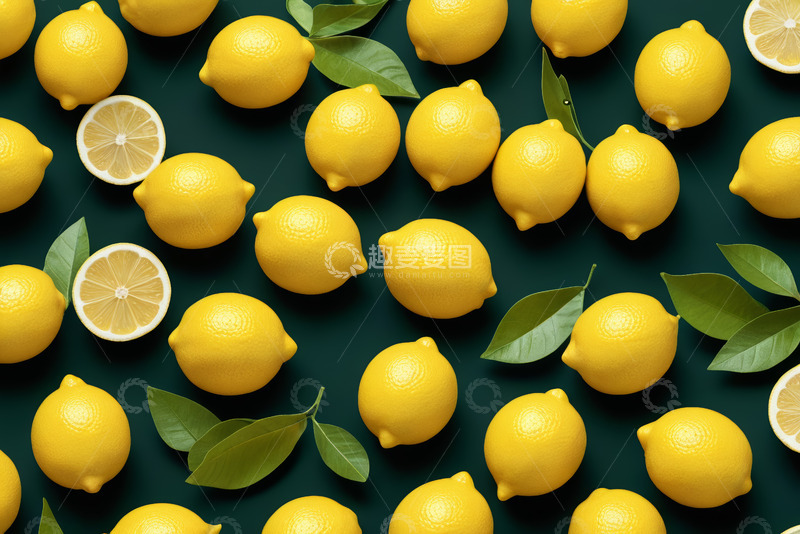 高清大图下载【趣麦麦图】绿色背景上的柠檬素材