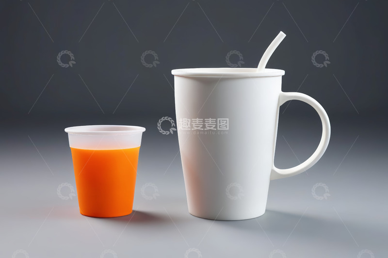 高清大图下载【趣麦麦图】白色杯子与橙色饮料对比