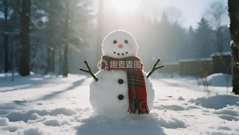 高清大图下载【趣麦麦图】冬季树林雪人