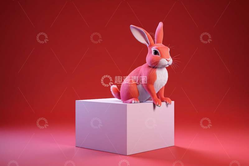 高清大图下载【趣麦麦图】红色背景上的卡通兔子形象