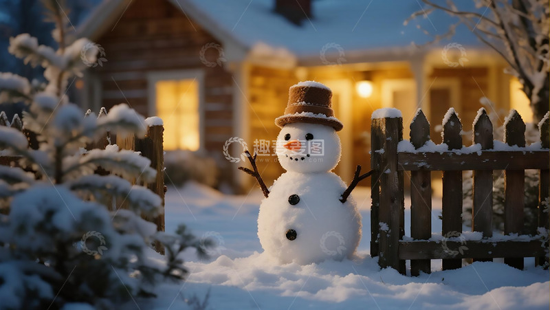 高清大图下载【趣麦麦图】夜晚庭院时尚雪人