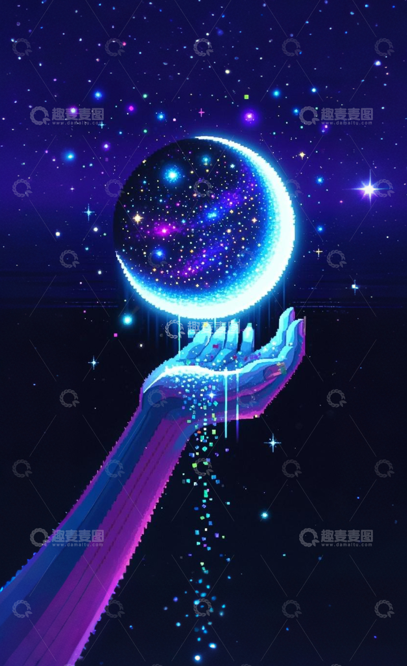 高清大图下载【趣麦麦图】梦幻星空手托星球插画