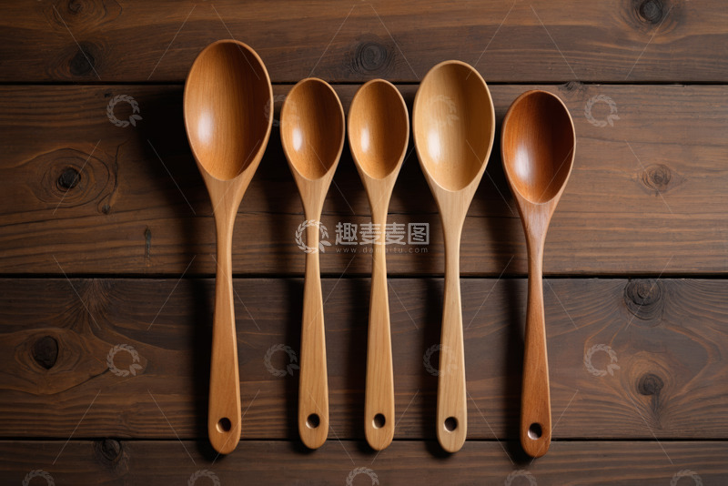高清大图下载【趣麦麦图】木质勺子排列于木板背景