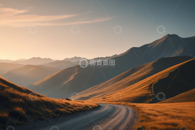 高清大图下载【趣麦麦图】山间公路黄昏自然风光