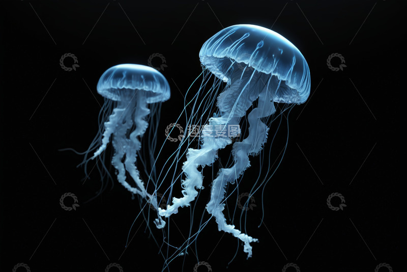 高清大图下载【趣麦麦图】水中漂浮的两只水母