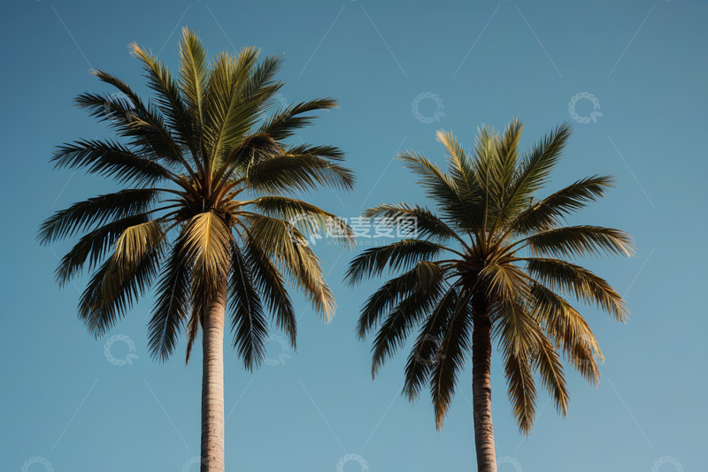 高清大图下载【趣麦麦图】蓝天背景下的两棵棕榈树