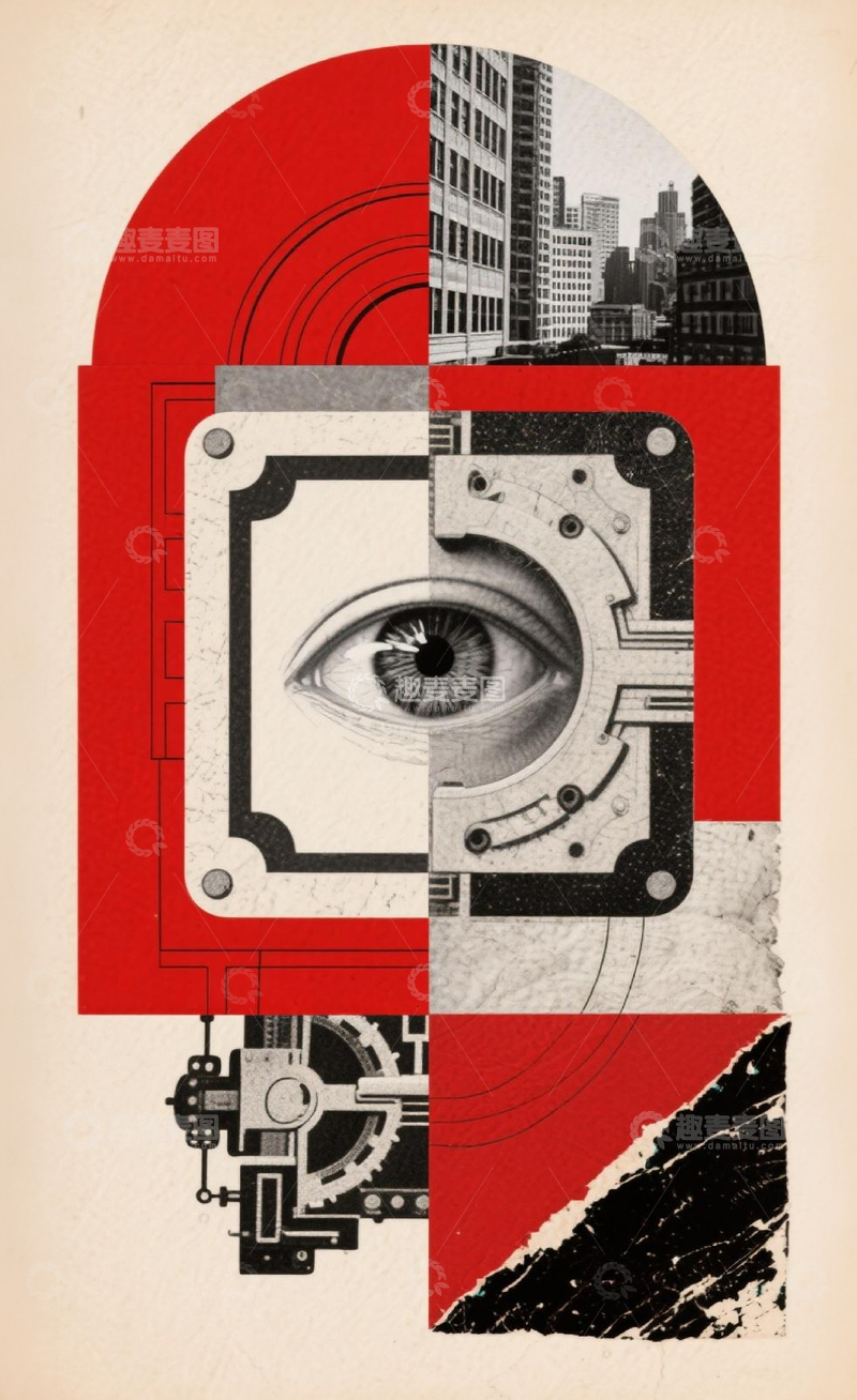 高清大图下载【趣麦麦图】未来主义风格眼球机械拼贴插画