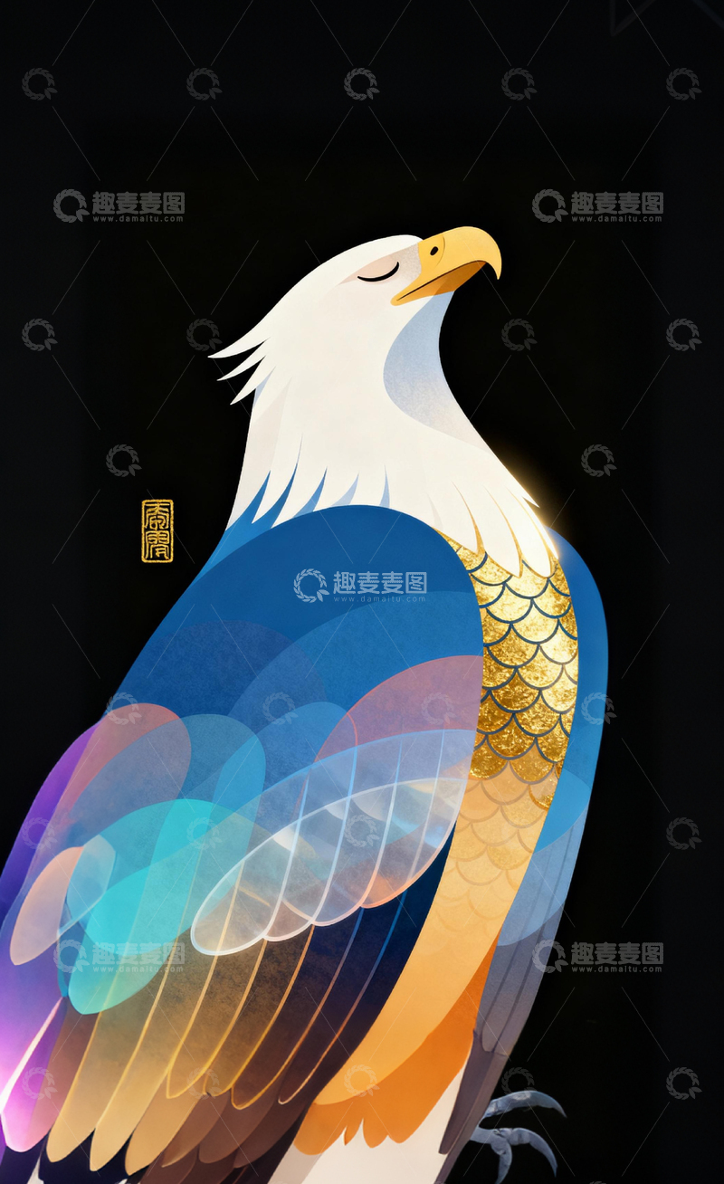 高清大图下载【趣麦麦图】彩翼雄鹰艺术插画