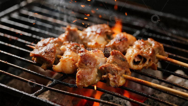 高清大图下载【趣麦麦图】美食烧烤之炭火鸡胗