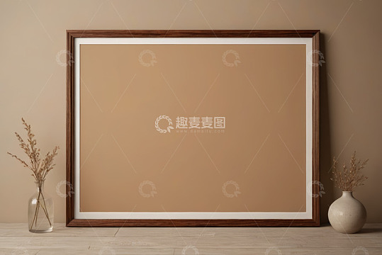 室内装饰画框与花瓶场景