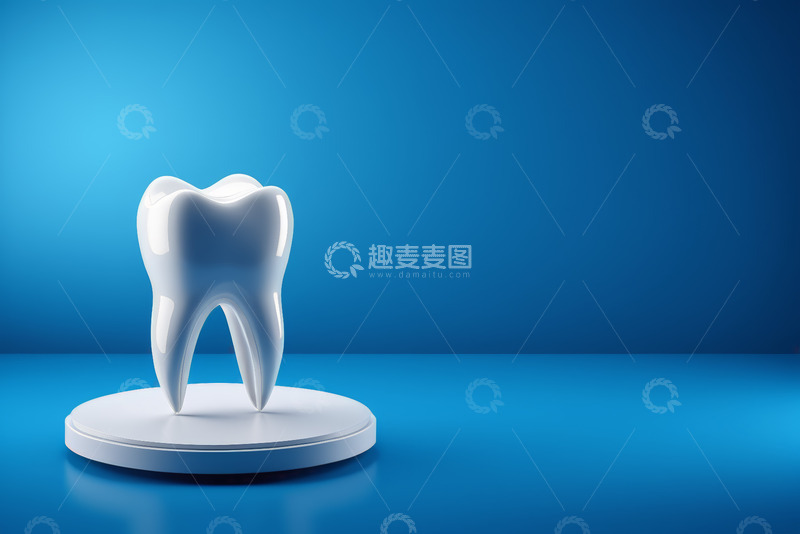 高清大图下载【趣麦麦图】蓝色背景下的白色牙齿模型