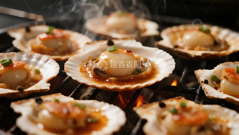 高清大图下载【趣麦麦图】美食烧烤之烧烤中的扇贝