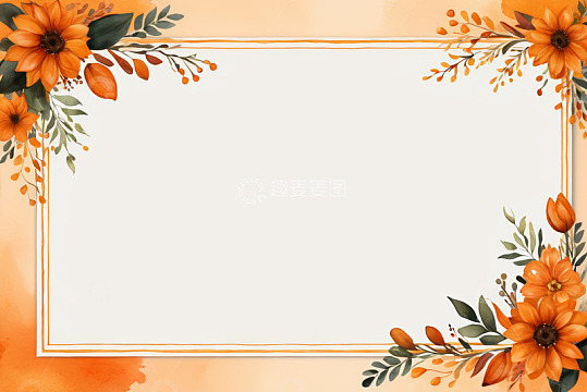 橙色调花卉装饰边框背景