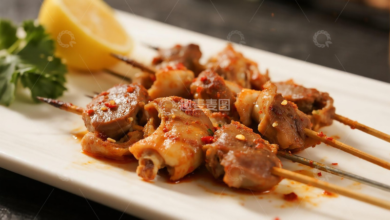 高清大图下载【趣麦麦图】美食烧烤之烤串鸡胗