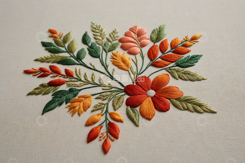 高清大图下载【趣麦麦图】织物上的花卉刺绣图案