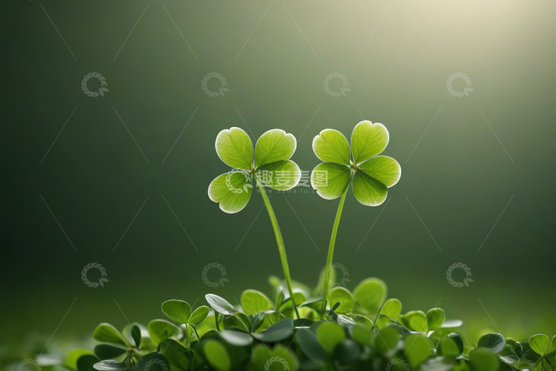 高清大图下载【趣麦麦图】两株四叶草特写