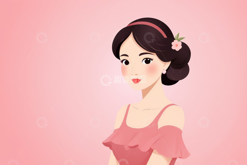 高清大图下载【趣麦麦图】粉色背景的卡通风格女性形象