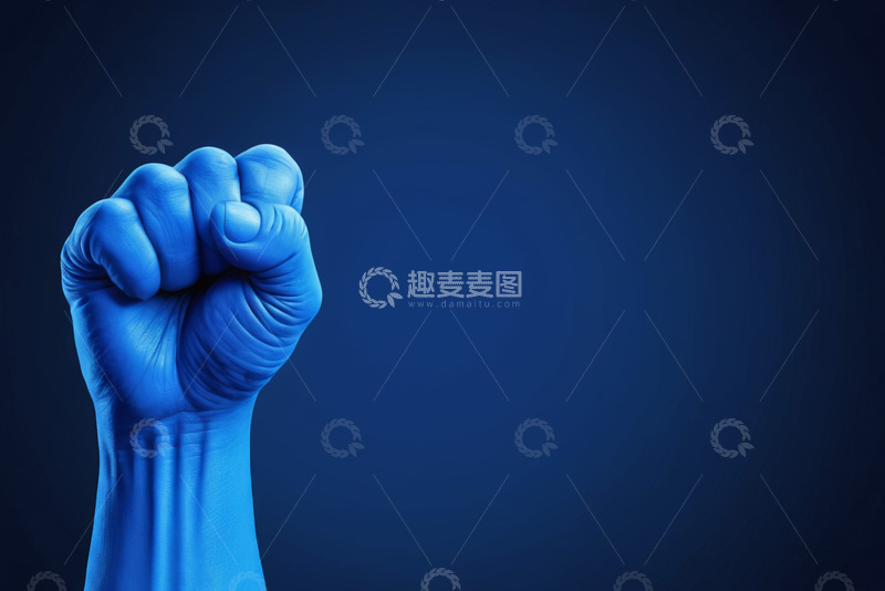高清大图下载【趣麦麦图】蓝色背景握拳手势素材