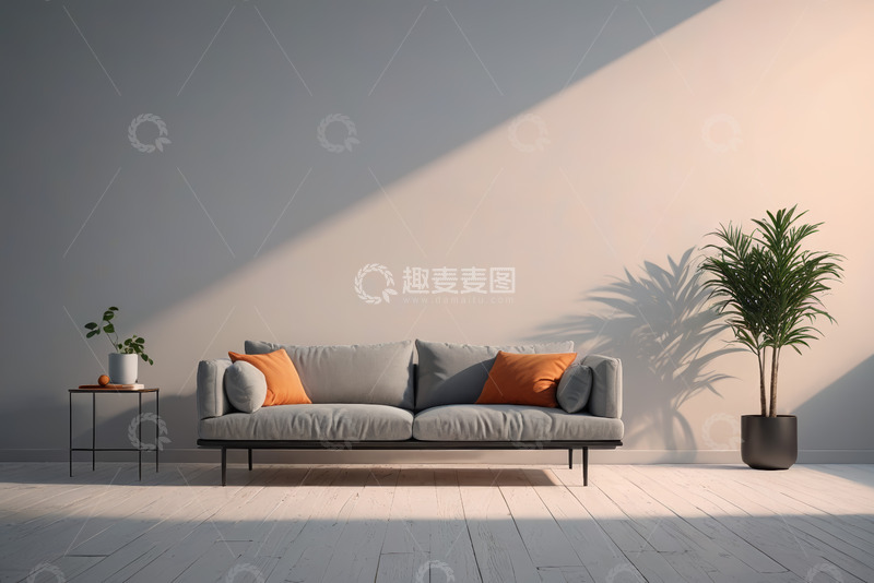 高清大图下载【趣麦麦图】室内简约风格灰色沙发场景