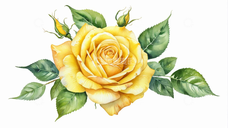 高清大图下载【趣麦麦图】黄色玫瑰花插画