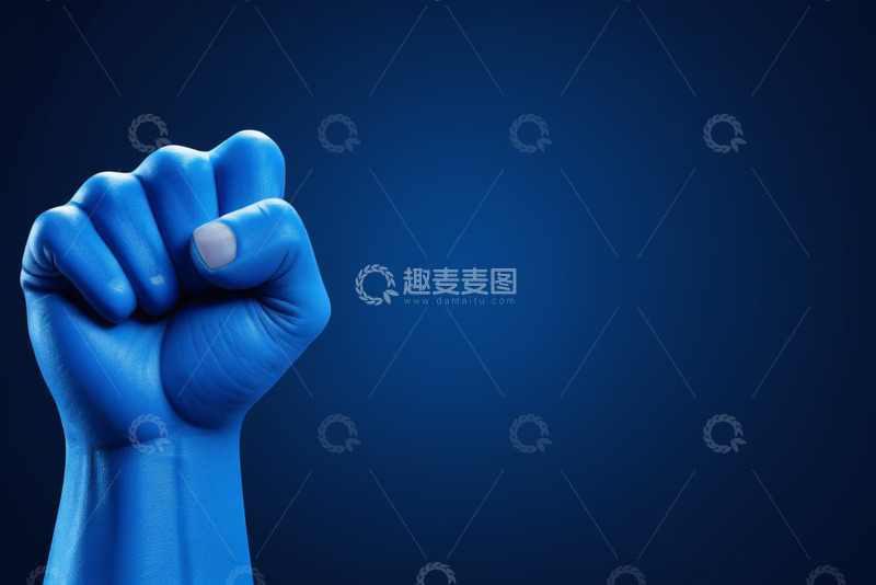 高清大图下载【趣麦麦图】蓝色握拳手势特写