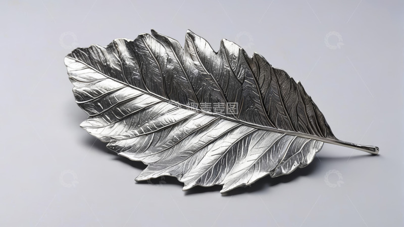 高清大图下载【趣麦麦图】银色金属叶片摆件特写
