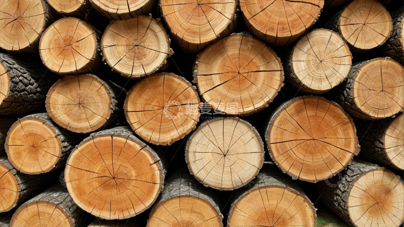 高清大图下载【趣麦麦图】堆叠整齐的木材横截面