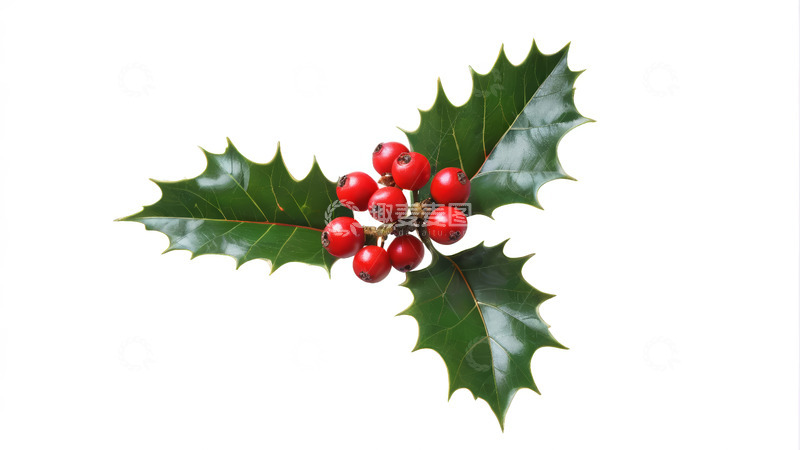 高清大图下载【趣麦麦图】圣诞装饰用红色浆果冬青叶