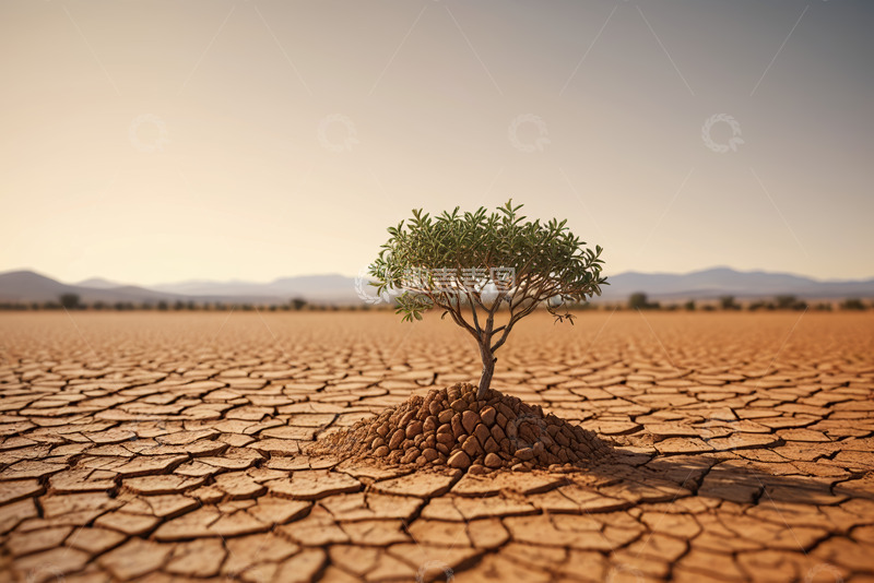 高清大图下载【趣麦麦图】沙漠中孤独的绿色小树