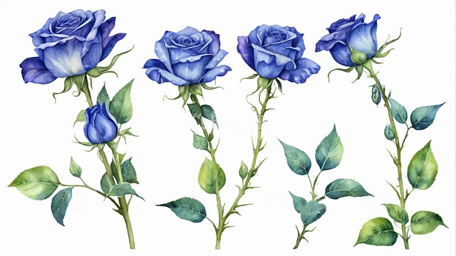 蓝色玫瑰花插画素材