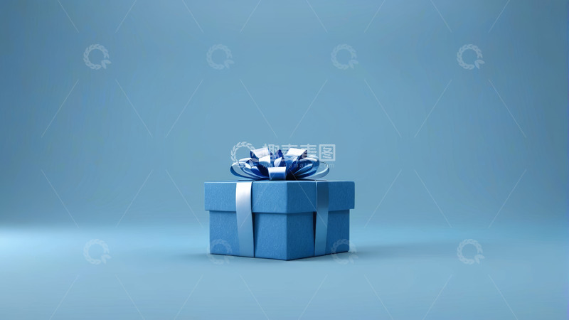 高清大图下载【趣麦麦图】蓝色礼品盒带蝴蝶结特写