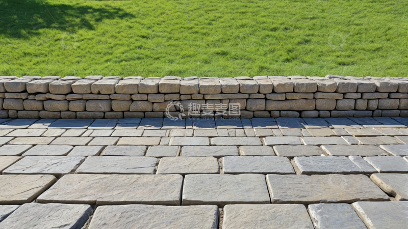 高清大图下载【趣麦麦图】户外砖石地面与矮石墙景观