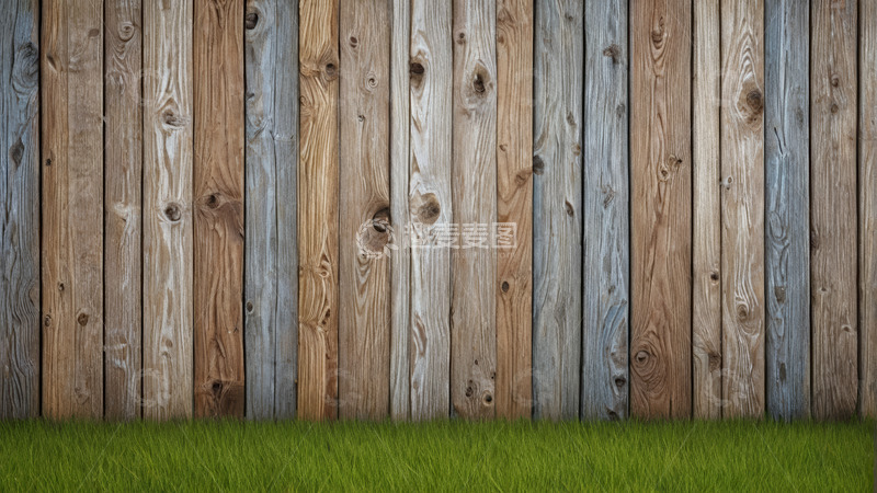 高清大图下载【趣麦麦图】木质围栏与草地背景素材