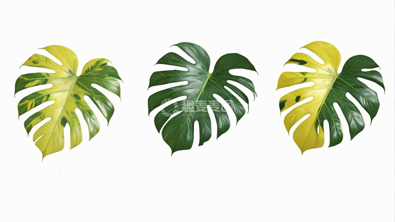 高清大图下载【趣麦麦图】三片龟背竹叶片特写