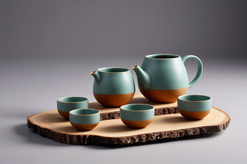 青棕色茶具套装特写