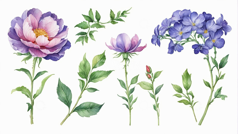 高清大图下载【趣麦麦图】水彩风格花卉植物素材