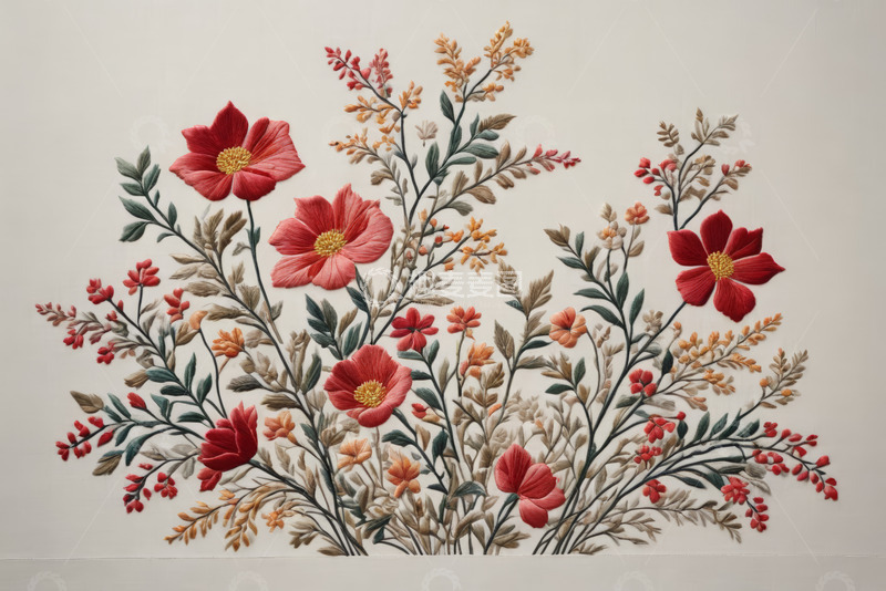 高清大图下载【趣麦麦图】花卉刺绣图案装饰素材