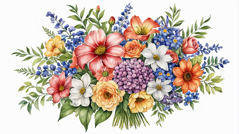 高清大图下载【趣麦麦图】多彩花卉插画素材