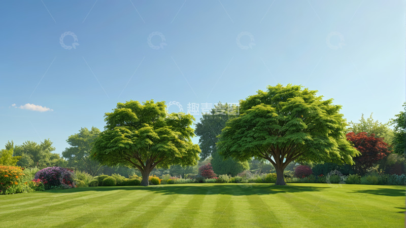 高清大图下载【趣麦麦图】户外绿色草坪与树木景观