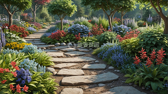 花园中石板小径自然风光
