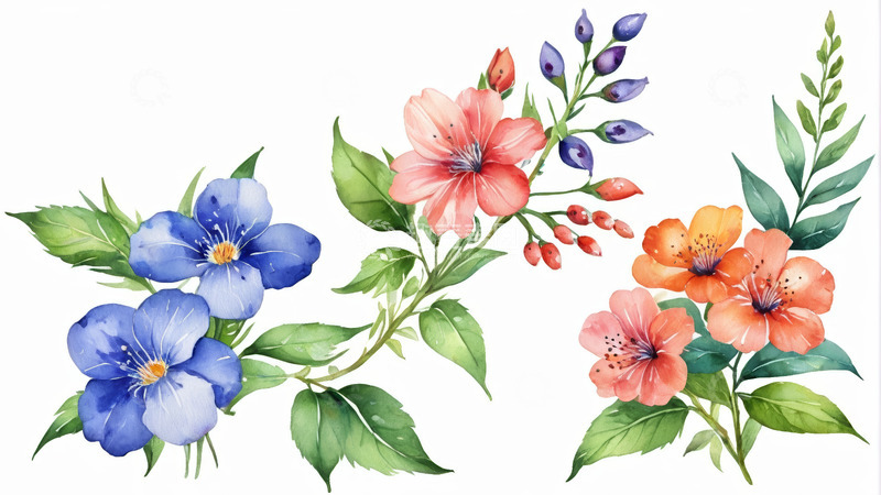 高清大图下载【趣麦麦图】水彩风格多彩花卉插画