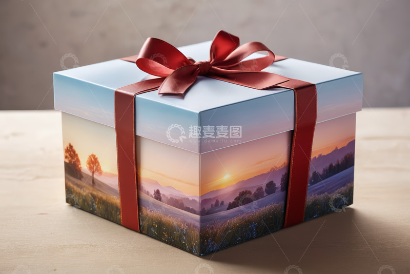 高清大图下载【趣麦麦图】带风景图案的礼物盒子
