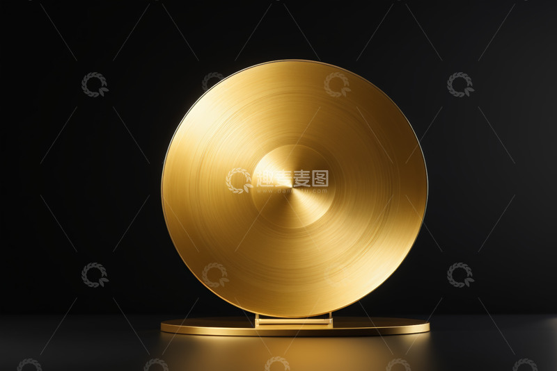 高清大图下载【趣麦麦图】金色圆形金属摆件特写