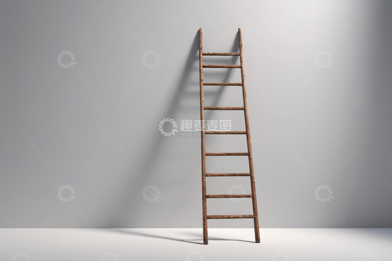 高清大图下载【趣麦麦图】靠墙摆放的木质梯子素材