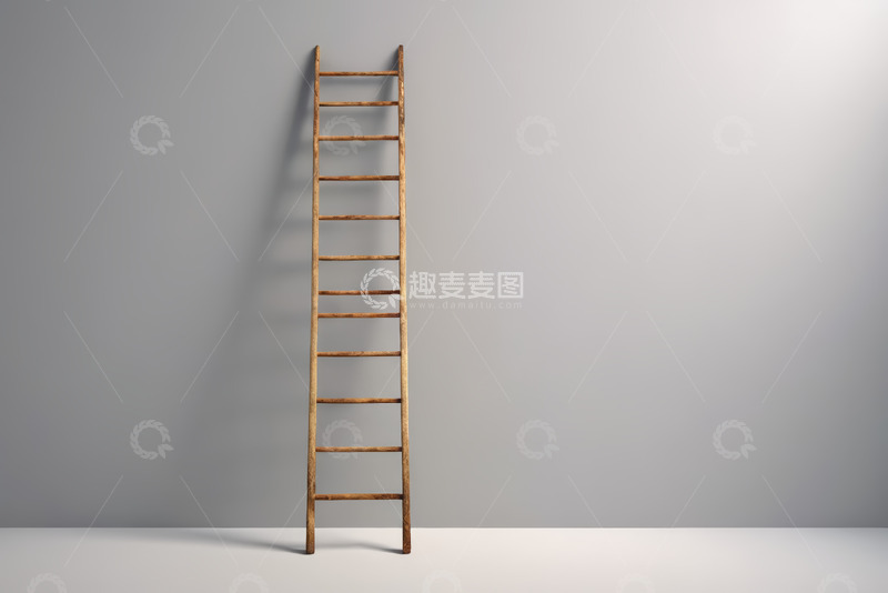 高清大图下载【趣麦麦图】靠墙放置的木质梯子
