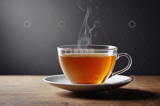 玻璃杯中热气腾腾的茶饮