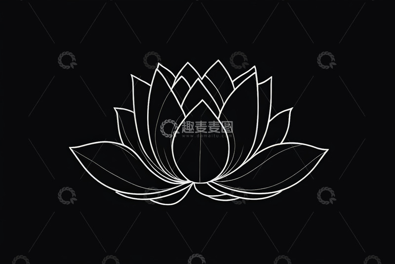 高清大图下载【趣麦麦图】黑白线条莲花图案设计素材