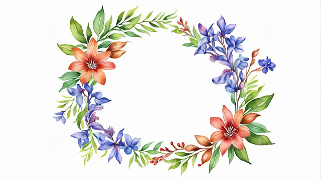 水彩花卉花环装饰图案