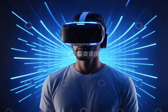 男子佩戴虚拟现实眼镜体验科技