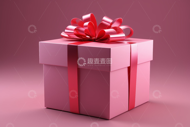 高清大图下载【趣麦麦图】粉色礼物盒配红色丝带